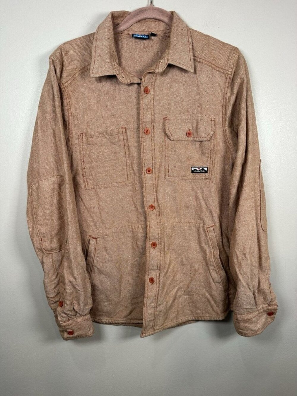 Kavu Berwin Button Up Shirt Mens Size Medium Utility Pockets Twill Cotton